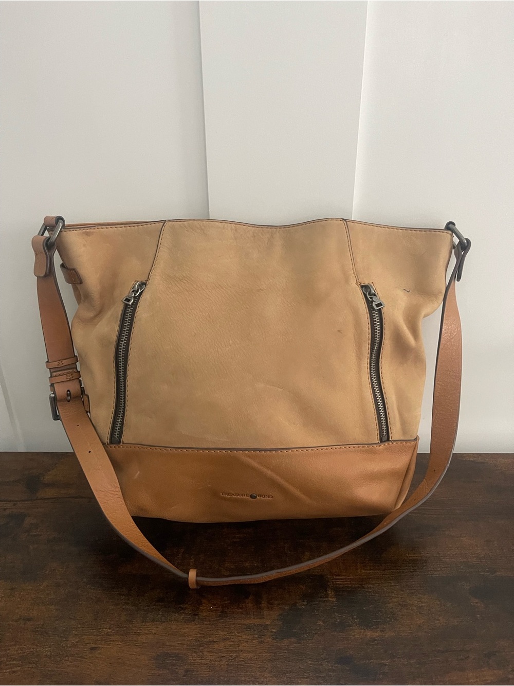 Treasure & Bond Two-Tone Tan Leather Shoulder Bag